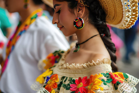 A pair of Latin American dancers in traditional Mexican clothesの素材