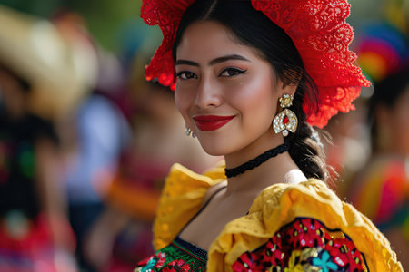 A pair of Latin American dancers in traditional Mexican clothesの素材