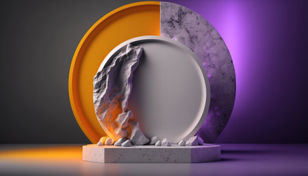Futuristic portal. Science fiction podium, pedestal, platform. Modern empty cyberpunk space. Technological background. Sky-fi digital hi-tech elements for presentation product. AIの素材