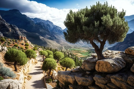 A Fantastic view on the mountains and stones terraces.Fantastic magic illustration. AIの素材