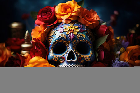 Sugar colored skull on the day of the celebration of the Day of the Deadの素材