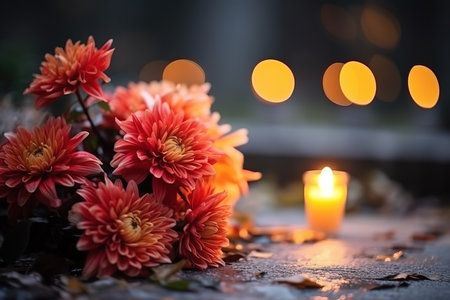 Candles with flowers for decoration on the day of the deadの素材