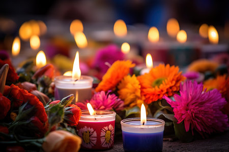 Candles with flowers for decoration on the day of the deadの素材