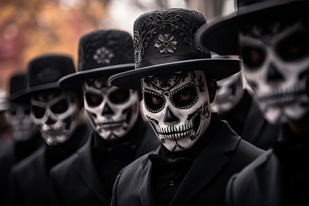 People at the celebration of the Day of the Deadの素材