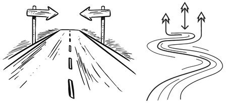 Road direction sign arrows. Continuous one line drawingのイラスト素材