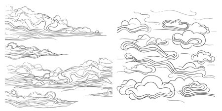 Continuous line drawing. Cloudsのイラスト素材