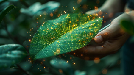 Environmental, Social, and Corporate Governance Concepts. Businessman working on tablet. Sustainable Resources. Business and environmental growth together. Blurred green leaf arrow on whiteの素材