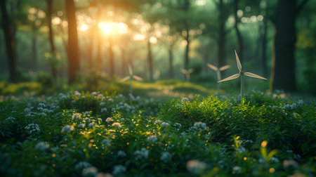 Clean energy goals and renewable energy-based green business. Growing ecologically on green energy. Sustainable development on clean energy.の素材
