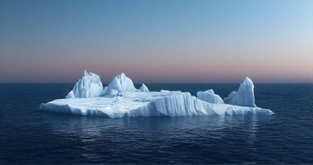 On the surface of the blue water of the sea floats an ice island of white. 3D illustration