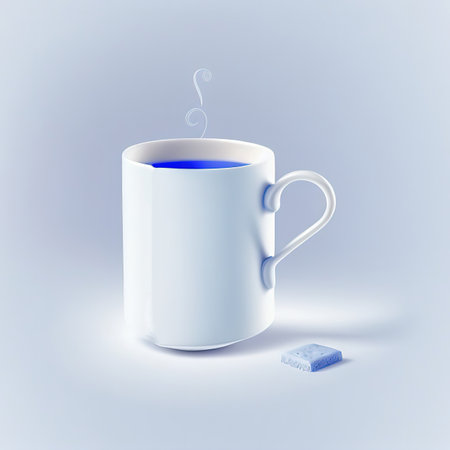 White cup with hot tea Isolated on white background. Cartoon mimal soft style. 3d illustrationの写真素材
