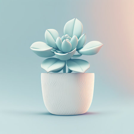 Flower in a pot with thick leaves Isolated on white background. Cartoon mimal soft style. 3d illustrationの写真素材