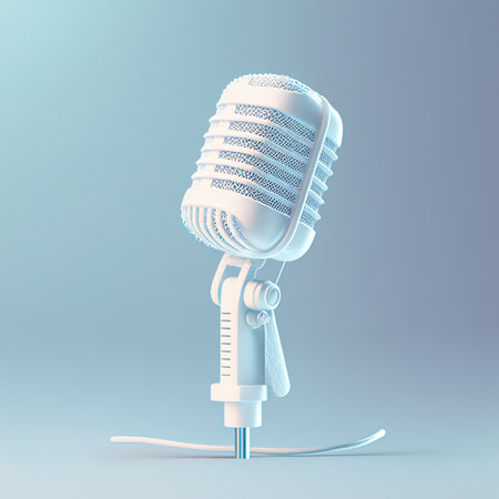 Large radio microphone Isolated on white background. Cartoon mimal soft style. 3d illustrationの写真素材