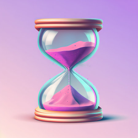 Funny, ultra soft hourglass isolated on pink background. Pastel colors. Colorful poster and banner....