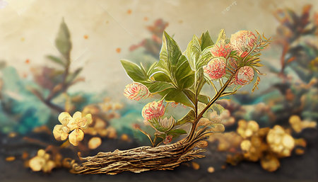 Art natural landscape background with watercolor texture 3d illustrationの写真素材