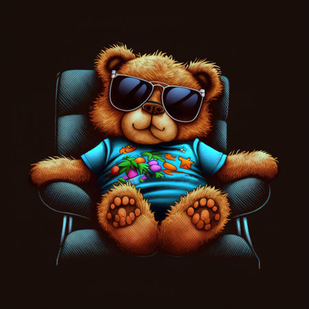 Bear in sunglasses resting on armchair 3d illustration
