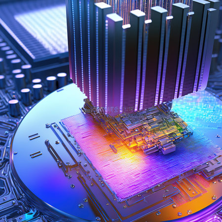 Futuristic computer processor on motherboard macro AI