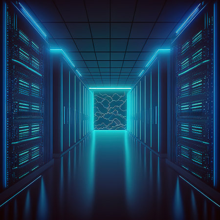 Data center or server room with servers of information cloud storage Futuristic modern 3d...