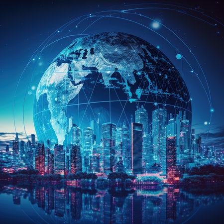 Global communication technologies Futuristic modern 3d illustrationの写真素材