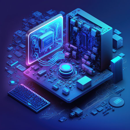 Hardware and software computer technology background. Futuristic modern 3d illustration