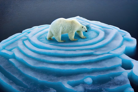 Pair of white big bears on blue ice on a blue water background 3D illustration