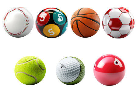 A set of 3d objects ball for golf, baseball, bowling, tennis, football, basketball, billiards isolated on a white background. Vector illustrationのイラスト素材