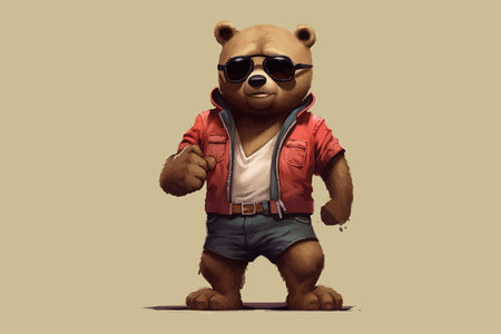 Cute cool bear in red tracksuit . Cool bear toy for postcards, posters and prints design . Fashion...