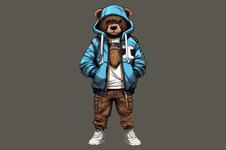 Cute cool bears in street clothes . Cool bear toy for postcards, posters and prints design . Fashion...