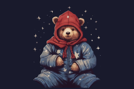 Cute teddy bear in pajamas. Cool bear toy for postcards, posters and prints design . Fashion slogan and style.のイラスト素材