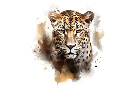 The leopard lives by the wild power of our mind, in the style of graphic illustrations, smoky background. Vector illustrationのイラスト素材