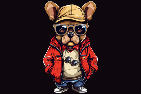 Cartoon french bulldog in cool street style. Vector illustrationのイラスト素材