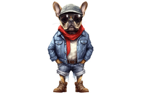 Cute french bulldog in high heeled boots and ripped jeans. Vector illustrationのイラスト素材