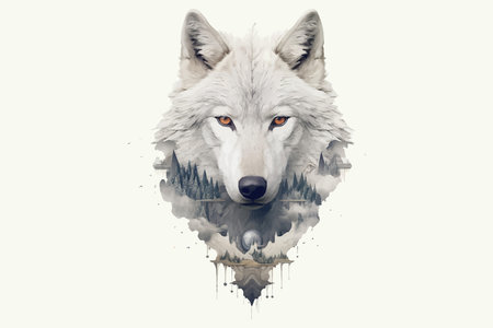 Beautiful wolf head in black and white. Vector illustration