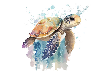 Big sea turtle in watercolor style. Isolated vector illustration