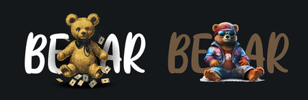 Contrast of Wealth and Style: Golden Affluent Bear and Cool, Casual Bear Vector
