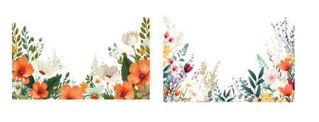 Vibrant Floral Arrangements: A Collection of Colorful Blooms and Lush Foliage for Invitations, Greetingsのイラスト素材