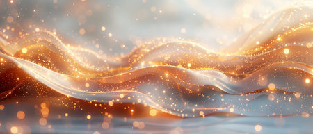 Background is white with golden lines and curves light effect decorations and bokeh effect.の素材