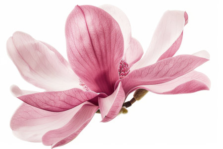 Isolated pink magnolia flower on white background with depth of fieldの素材