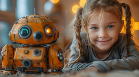 Effortlessly building a robot copyspace constructor engineering playing childhood kids hobby leisure lifestyle people toys robotics technology intelligenceの素材