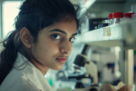 In this video, a woman works in a laboratory for medical research or experiment. It also features a young indian engineer working in a laboratory for pharmaceutical research.の素材