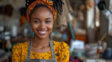 Black woman designer portrait of entrepreneur with business vision in fashion industry. Entrepreneur with happiness and feeling of business success working.の素材
