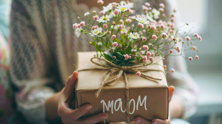 Mothers Day bouquet made by hand in the shape of the word momの素材