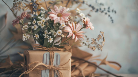 For Mothers Day, give a bouquet shaped like the word "Mom"の素材
