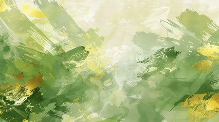 Abstract art background with gold brushstrokes. Textured background. Oil on canvas. Modern art. Floral, green, gray, wallpapers, posters, cards, murals, rugs, hangings, prints.の素材