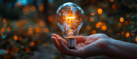 Hand held light bulb, cloud computing for global internet connection. Business global internet connection application technology, digital marketing, financial and banking, digital link tech, big dataの写真素材