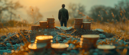 The concept of an interest rate and dividend, a businessman calculated income and return on investment, saved, earned income, returned income, invested in dividends, captured dividends, stock market,の写真素材