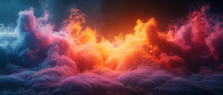 Colourful Smoke Effect Shapes Emerge From A Profound Black Background In Chromatic Mirage, A...