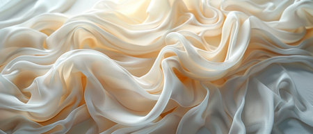 The Ephemeral Ballet of White Silk: A Mesmerizing 3D Rendered Waving Satin Fabric in Graceful...