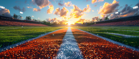 Unveiling Grandeur 3D Rendered Panoramic View of a Majestic Sports Stadium with Running Field...
