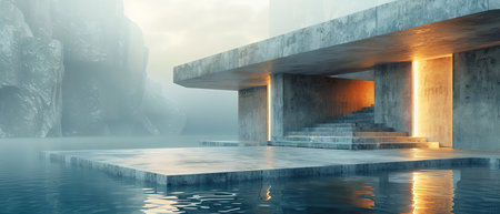 Abstract futuristic architecture with concrete floor rendered in 3D.....