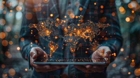 Global business and global currency exchange concept, money, finance, Businessman holding tablet...